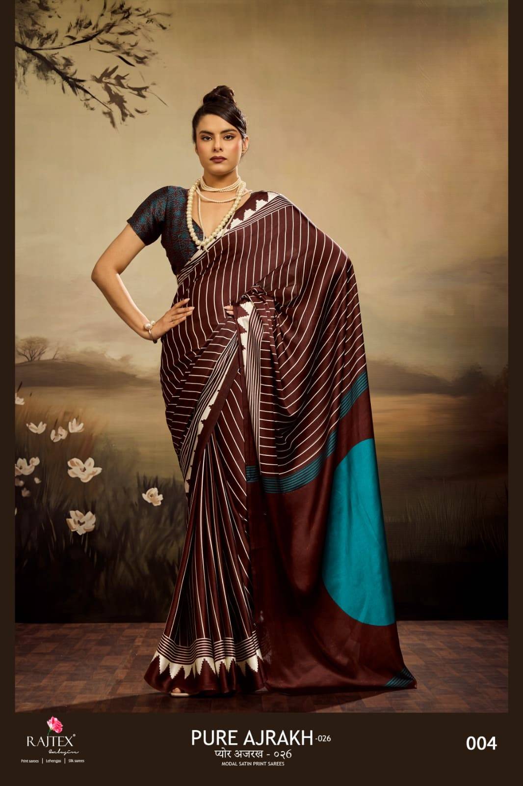 Pure Ajrakh-26 By Raj Tex 001 to 006 Series Indian Traditional Wear Collection Beautiful Stylish Fancy Colorful Party Wear & Occasional Wear Satin Crepe Sarees At Wholesale Price